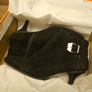 Anne Klein 9M Faeryn Suede Buckle Kitten Heel Booties